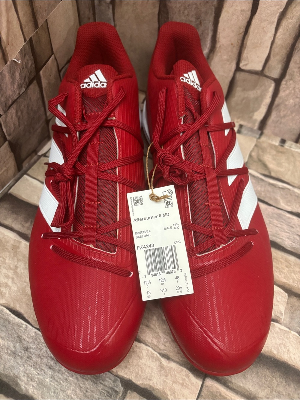adidas Red Men’s Afterburner 8 MD Baseball Cleats with White Stripes